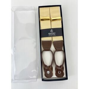 Brooks Brothers Tan Beige And Brown Leather Adjustable Suspenders, New in Box